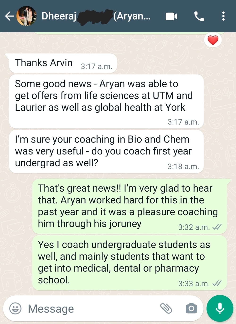 Aryan’s parent, 3 uni offers
