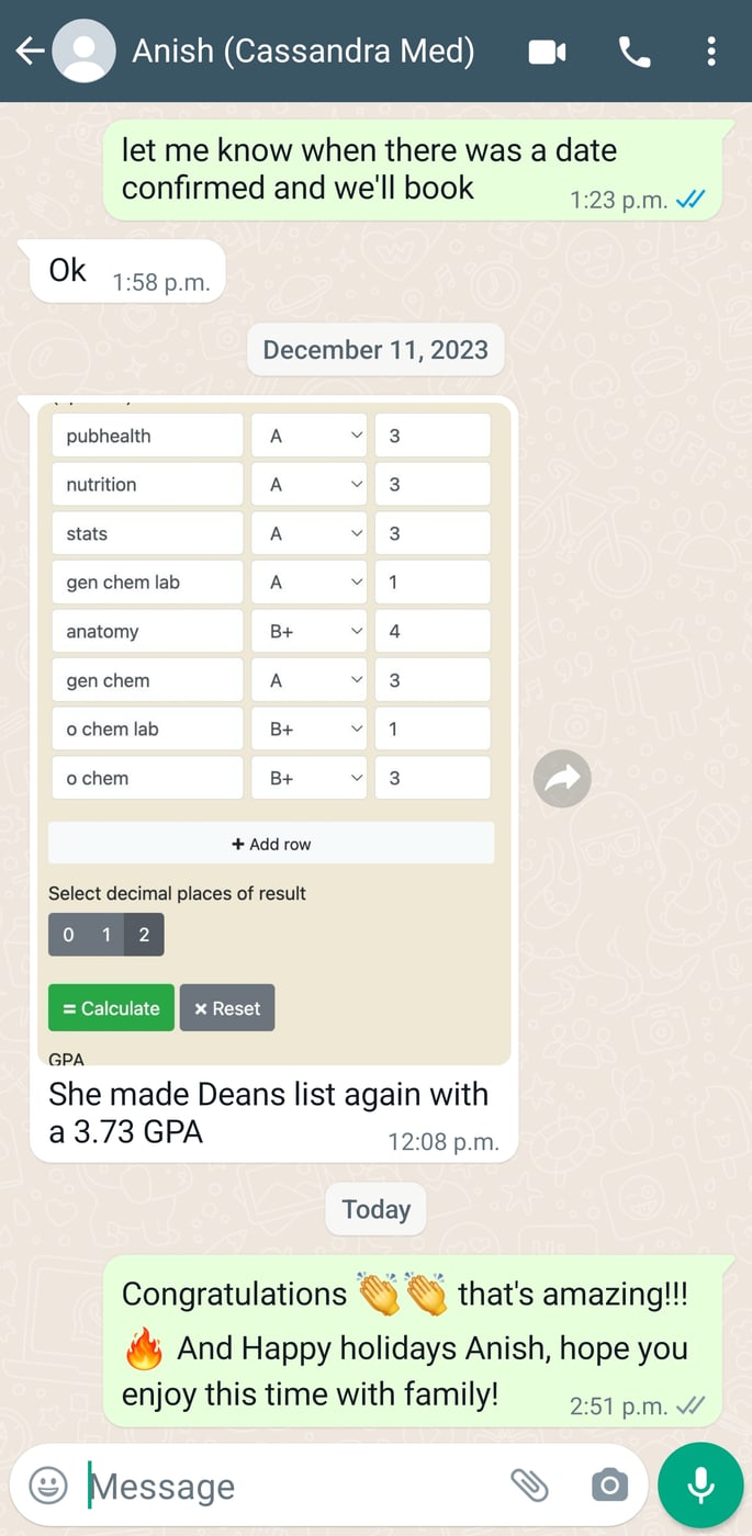 Anish’s parent, Dean’s List